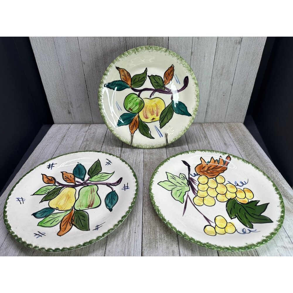 Vtg PV Parry Vielle Salad Plate Southern Pottery Round Fruits Design 8.25" Set 3